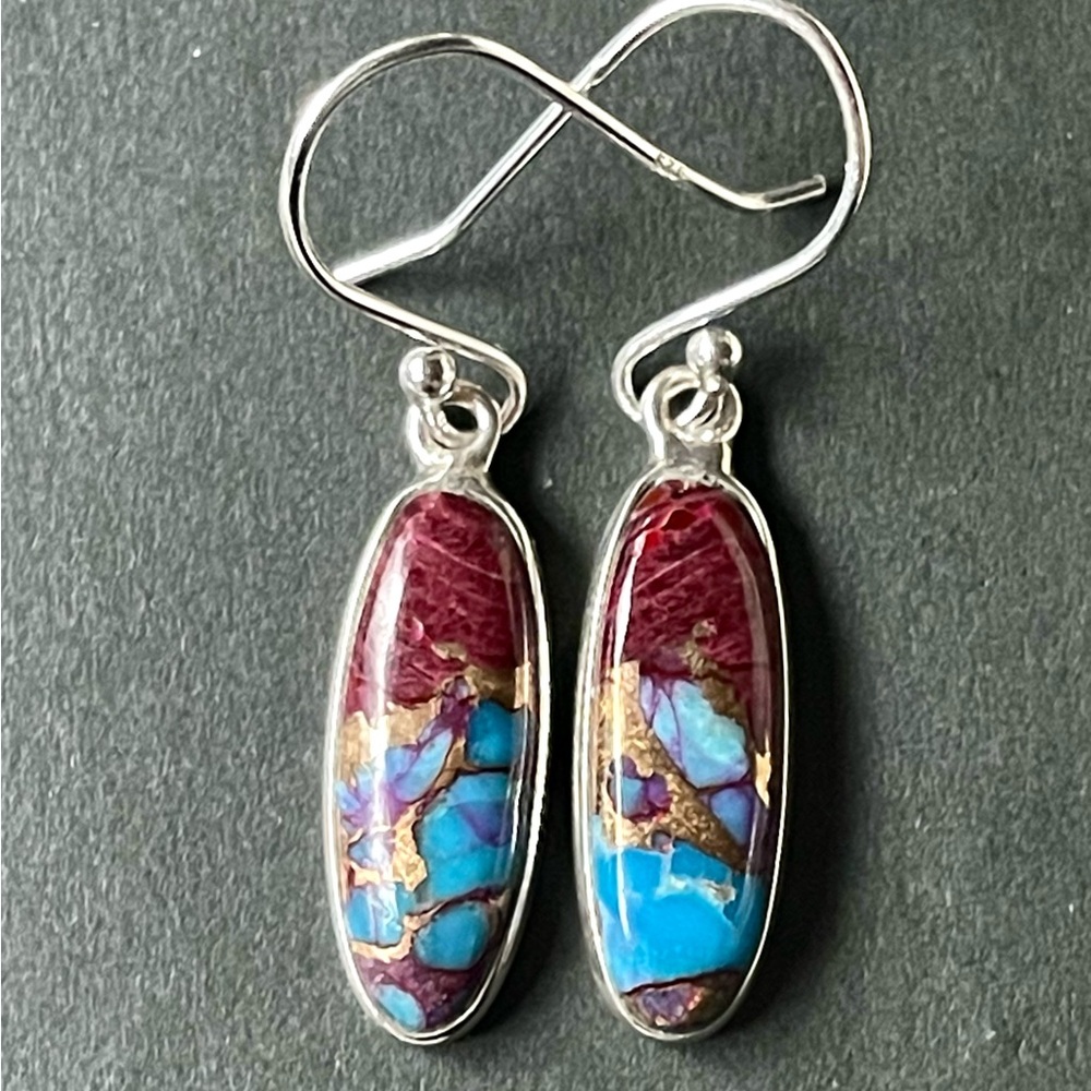 Kingman Pink Dahlia Turquoise Sterling Silver Earrings